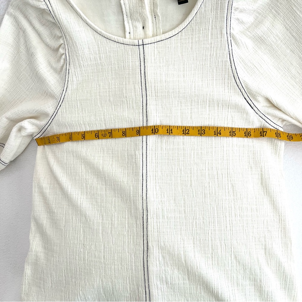 Anthropologie Current Air Cream Textured Peasant Puff Sleeve Top - Picture 4 of 10